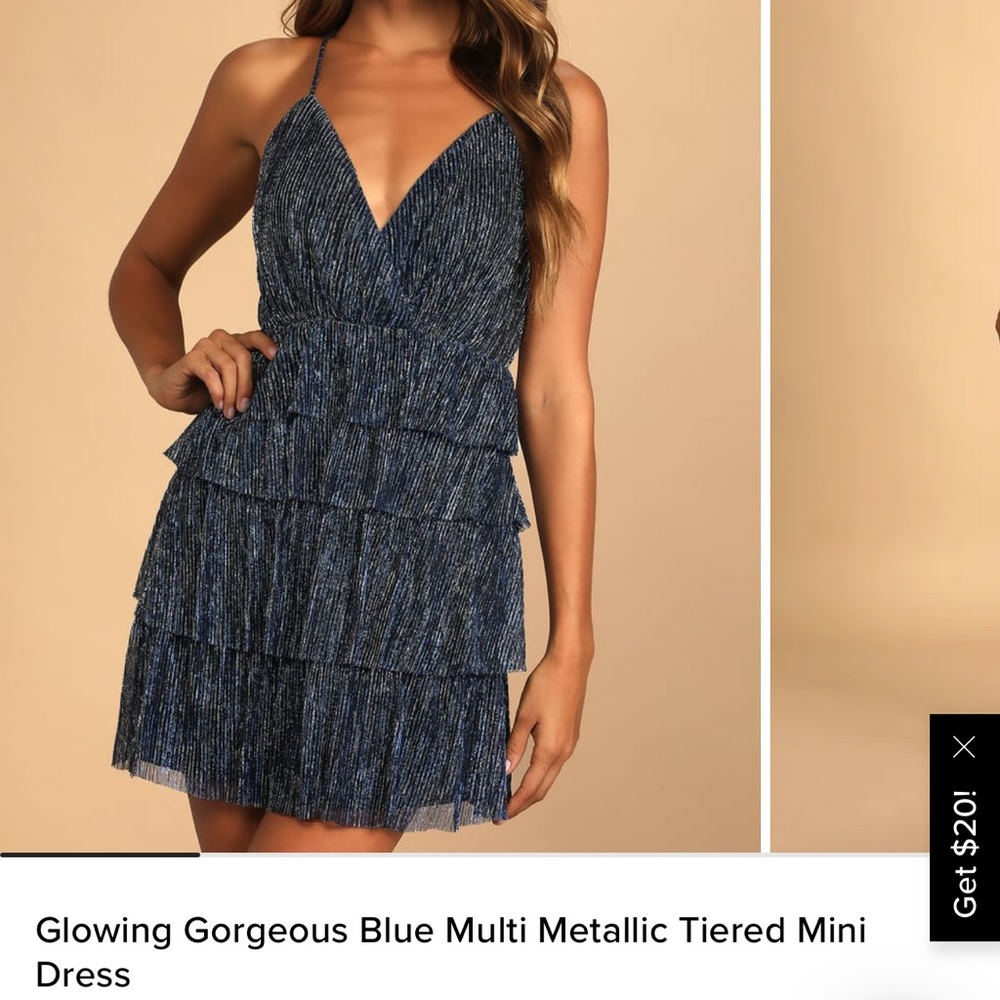 NWT Lulu's Glowing Gorgeous Blue Multi Metallic Tiered Mini Dress